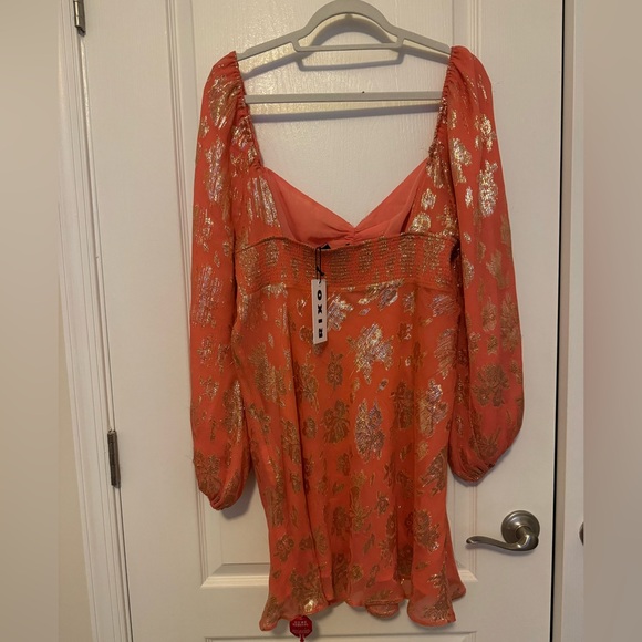 NWT RIXO Paris Silk Mini Dress in Orange Lily Metallic Coral size US 12 - Picture 3 of 8